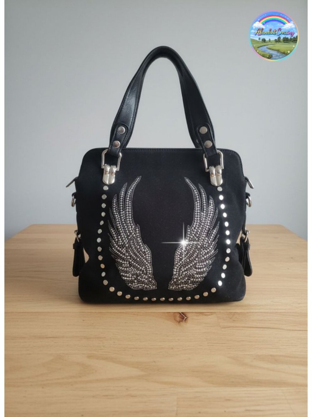 Rhinestone Wing Satchel Handbag with Detachable Strap